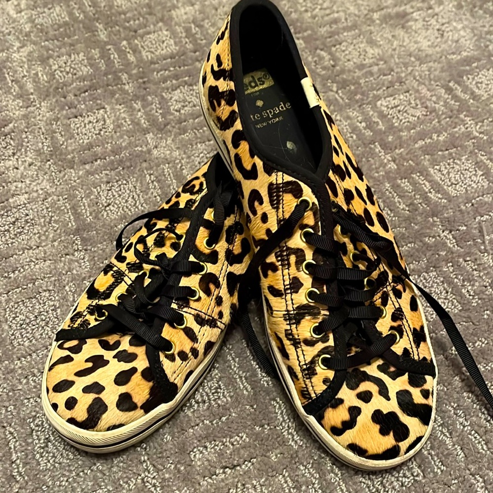 Keds X Kate Spade leopard print calf hair sneakers
